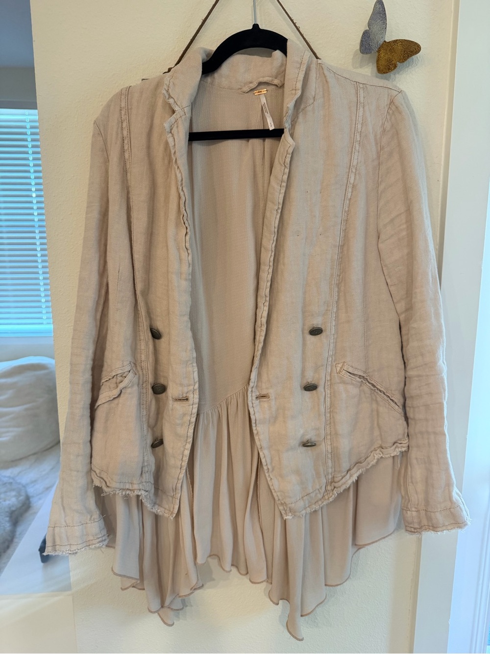 Free People Light Beige Layered Blazer with Chiffon Hem